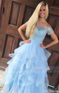 Off Shoulder Beaded Prom Dress,Elegant Homecoming Dress,BD99013
