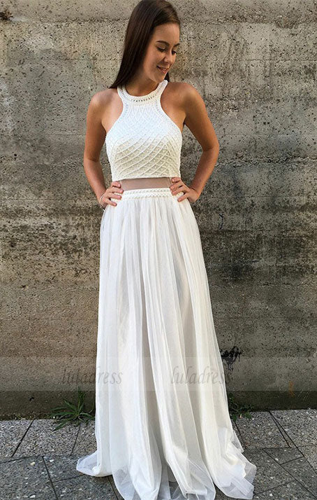white two piece lace prom dress Jewel Long with Pearls – luladress _easter Sparkly Rhinestones Two Black Sheer Long Sleeve Color:Green tropical