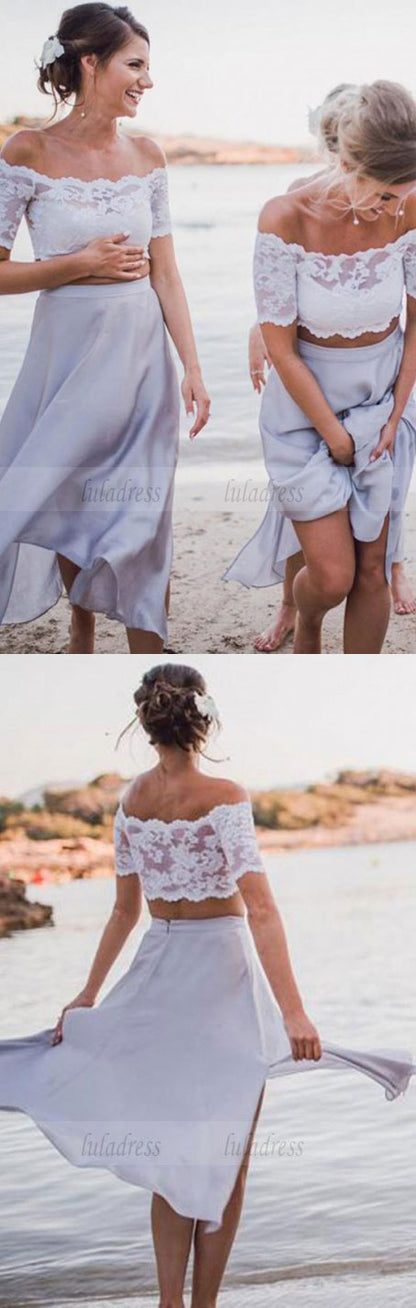 Two Piece Off-the-Shoulder Bridesmaid Dress with Lace