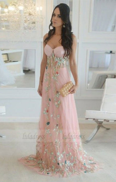 long prom dresses, simple sweetheart party dresses with appliques, elegant evening gowns with flowers,BD98753