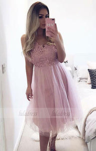 A-Line V-Neck Knee-Length  Homecoming Dress with Lace,BD99517