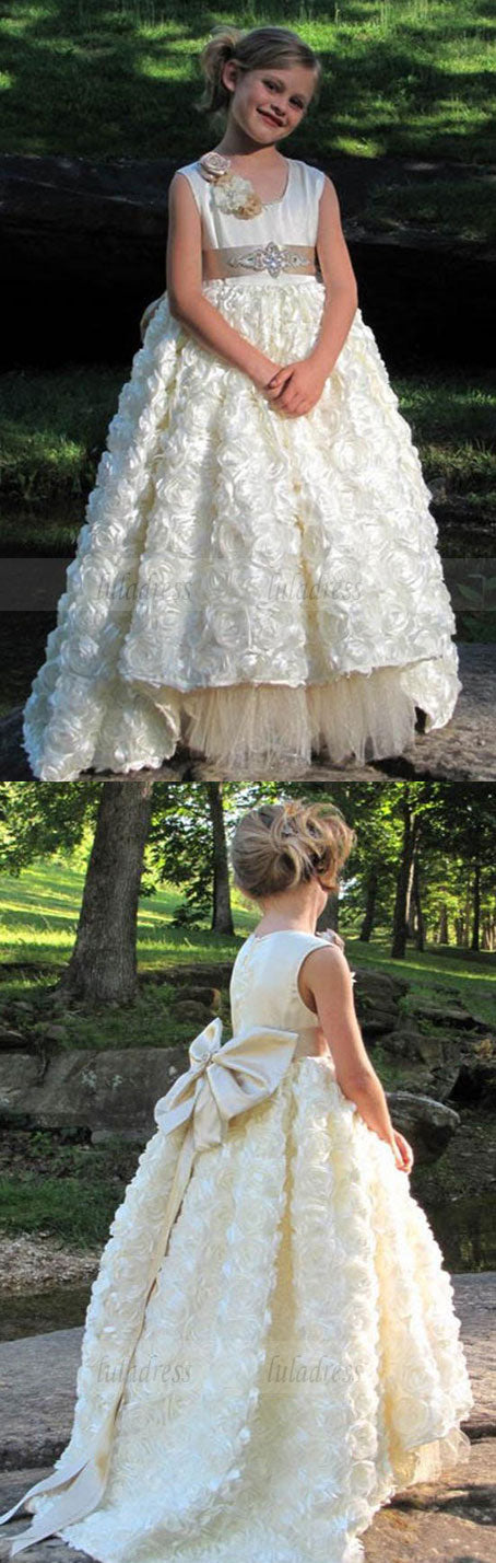 Gorgeous Girls Pageant Dress With Crystals Sash Flower Girl Dresses