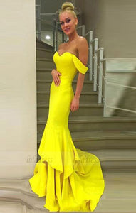 Off The Shoulder Prom Gown,Mermaid Prom Dress,Yellow Formal Dress,BD99900