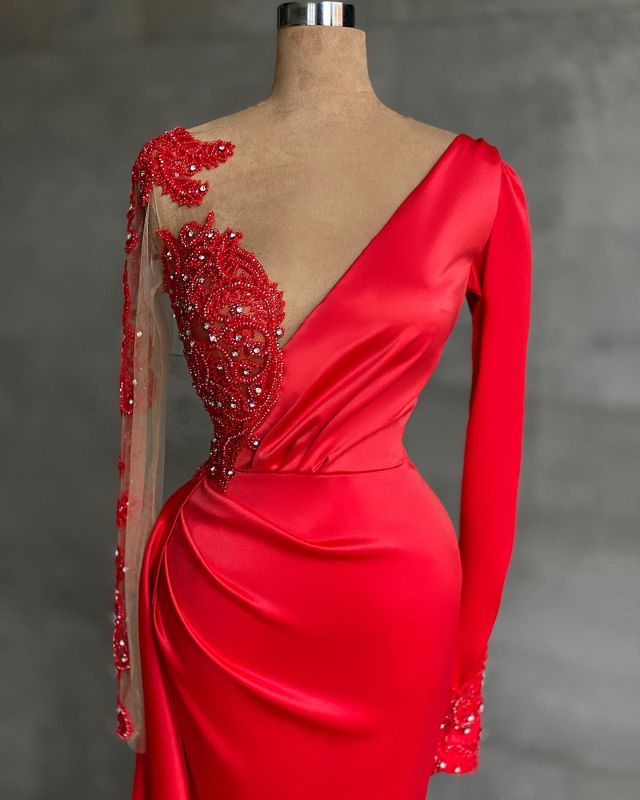 Mermaid Long Sleeves Ruffles Prom Dresses with Slit Online