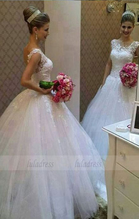 Fashion Ball Gown Wedding Dresses, Scoop Appliques bride dresses, princess dresses,BD98320