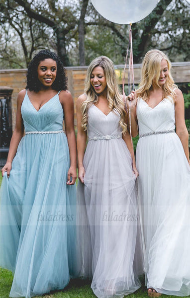 Long Bridesmaid Dress, Tulle Bridesmaid Dress, V-Neck Bridesmaid Dress,BD98993