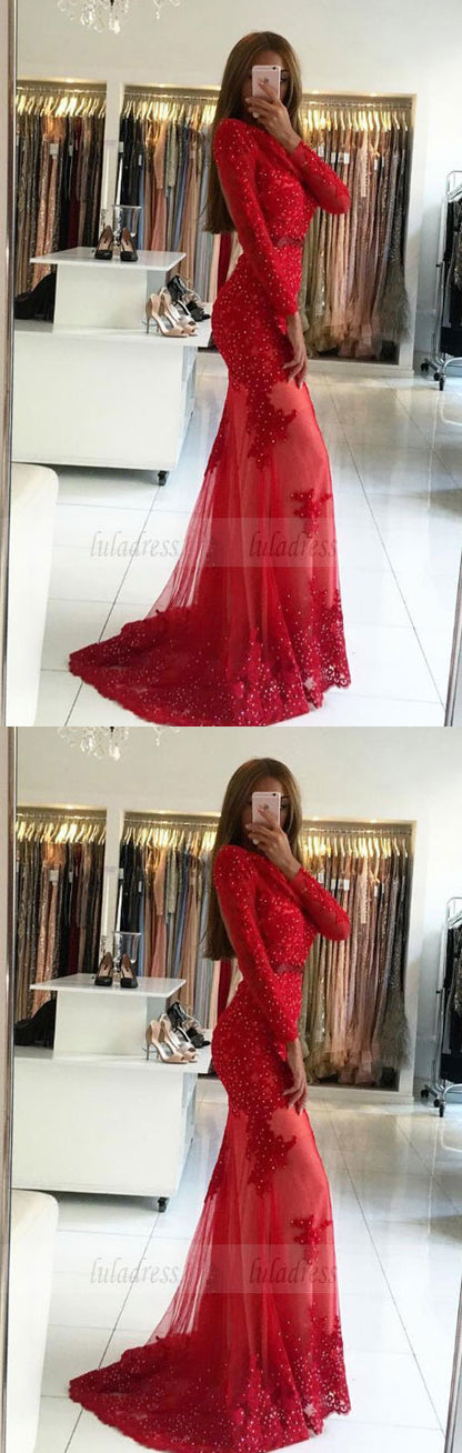 modest long sleeves party dresses with lace, elegant open back evening gowns with pearls