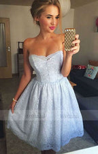 A-Line Strapless Above-Knee Lace Homecoming Dress