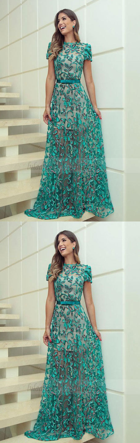 luxury mint prom dresses modest long party dresses unique a line sheer tulle evening gowns