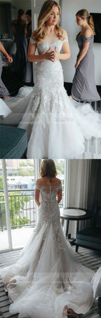 Lace and Tulle Wedding Dresses, Sexy Wedding Dresses, Tulle Wedding Dress with Appliques