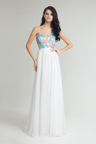 White Sweetheart Long Chiffon Prom Evening Dress, BS21