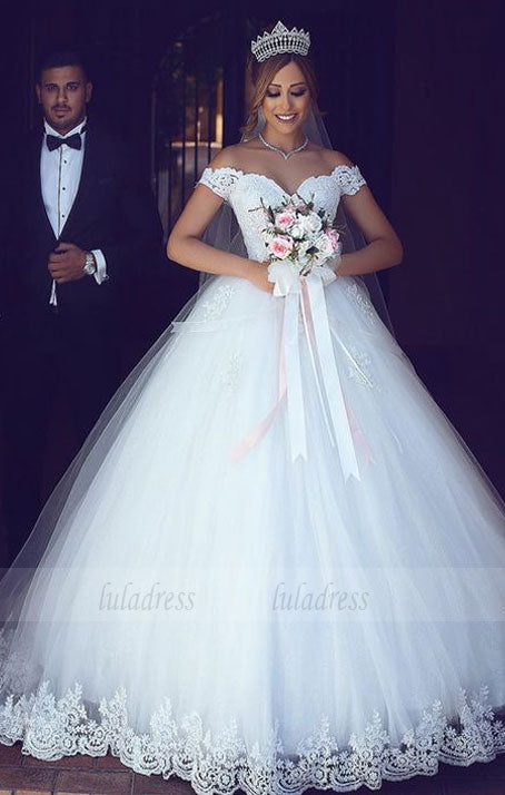 Elegant Lace Sweetheart Off Shoulder Tulle Ball Gowns Wedding Dresses