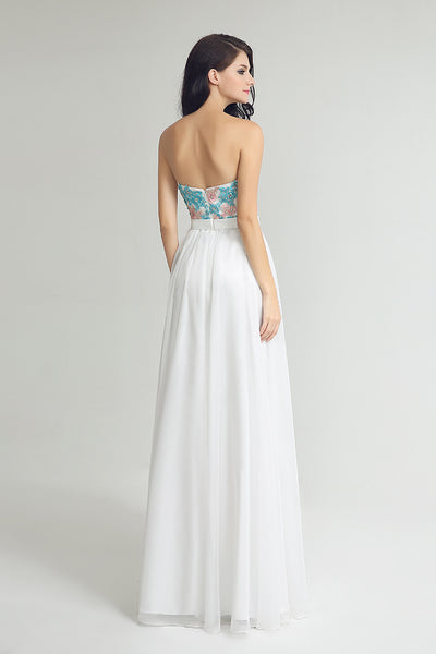 White Sweetheart Long Chiffon Prom Evening Dress, BS21