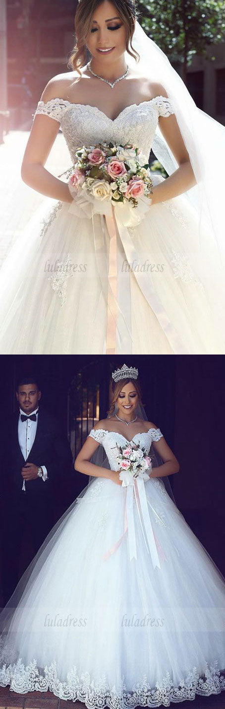 Elegant Lace Sweetheart Off Shoulder Tulle Ball Gowns Wedding Dresses