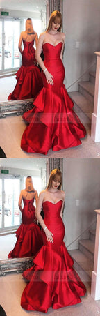 Sweep-train Mermaid Sweetheart Red Lace-up Tired Evening Dress