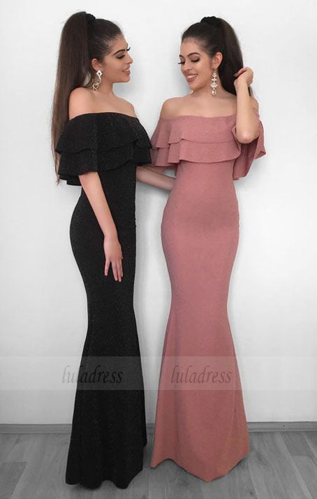 mermaid prom dresses, elegant off the shoulder tiered evening gown
