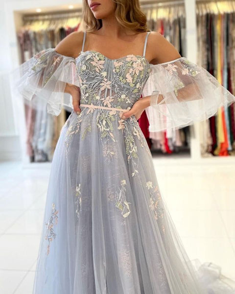 Vintage Long Tulle Evening Prom Dress Online With Appliques,BD93029