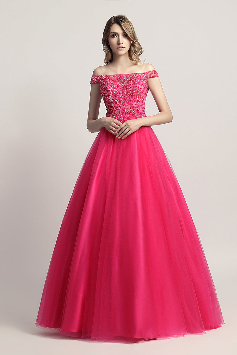 Princess Off Shoulder Beaded Long Formal Prom Dress, LX427