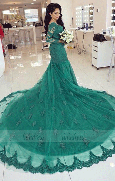 Elegant Long Sleeves V-neck Mermaid Prom Dresses,BD99692
