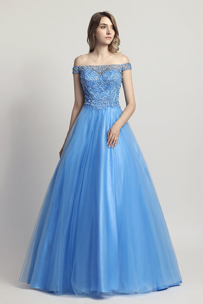 Princess Off Shoulder Beaded Long Formal Prom Dress, LX427