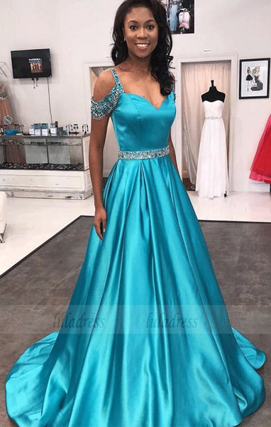 A Line Beaded Long Prom Dresses with Sweep Train,BD99941