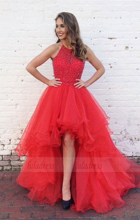 red prom dress,high low prom dress