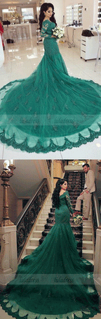 Elegant Long Sleeves V-neck Mermaid Prom Dresses