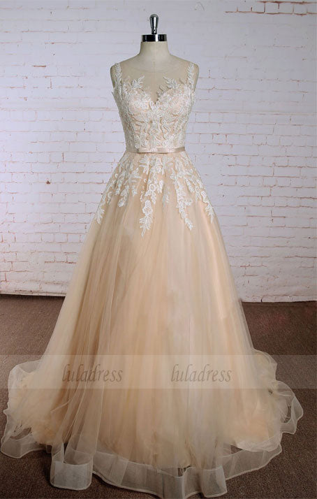 round neck lace long prom dress, evening dress