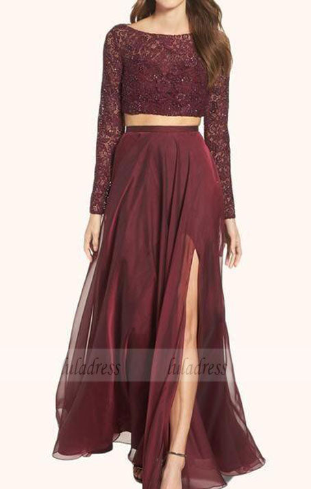 2 Pieces Party Dresses,Burgundy Evening Gowns,Formal Dress For Teens,BD99250