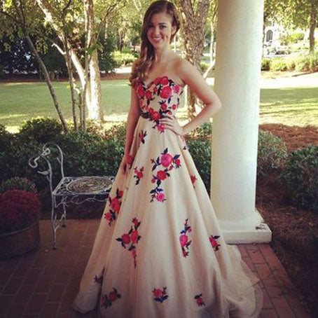 Gorgeous Strapless A-line Long Floral Prom Dress
