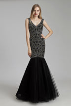Luxury Long Mermaid V-neck Beaded Prom Dress