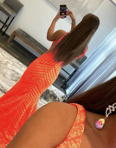 Deep Sequin Mermaid Orange  V-neck Prom Dresses