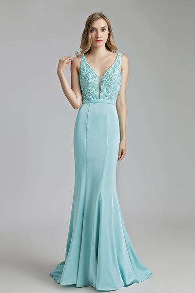 V-neck Mermaid Formal Long Evening Dress, LX504