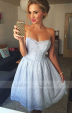 A-Line Strapless Above-Knee Lace Homecoming Dress
