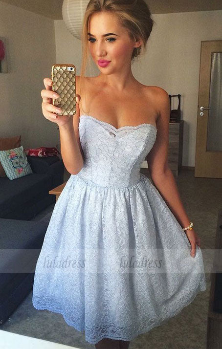 A-Line Strapless Above-Knee Lace Homecoming Dress,BD99518