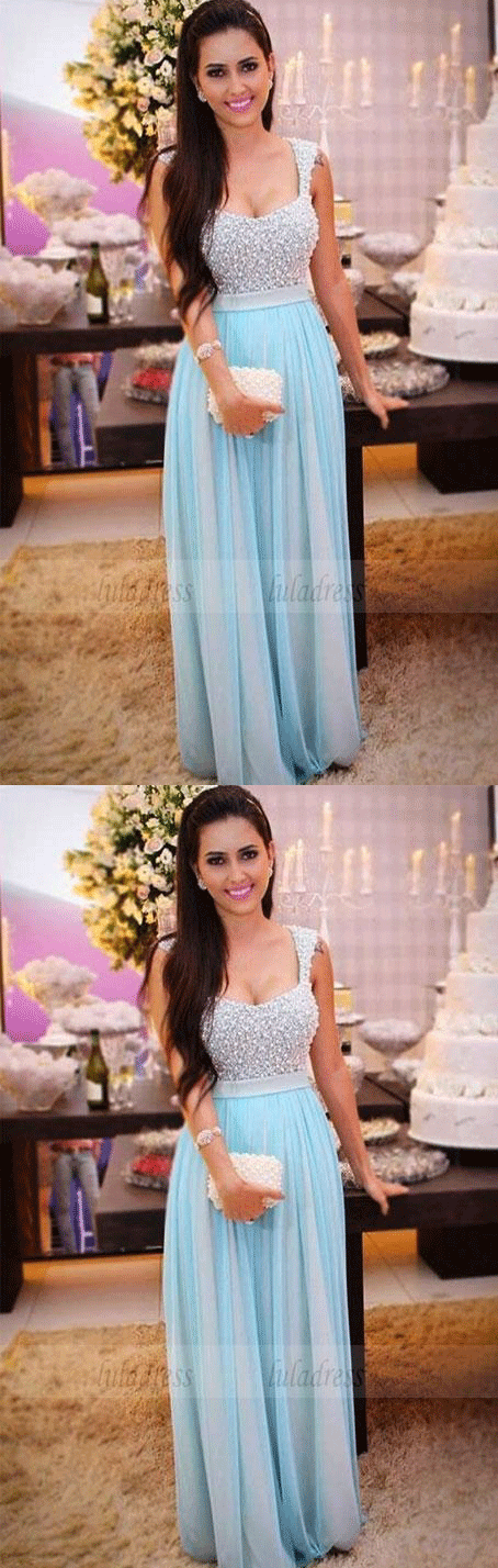 Chiffon Prom Gown,Pearls Prom Gown,Long Prom Gown