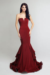 elegant strapless burgundy mermaid formal long Prom Evening Dress, BS20
