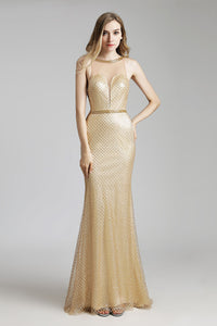 Golden Formal Long Prom Dress Charming White Evening Dress, LX449
