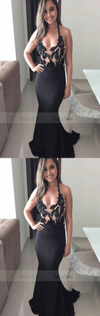 Black Mermaid Evening Dress,Satin Long Party Dress