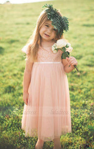 Pink Lace Chiffon Toddler Flower Girls Dresses For Weddings,BD99760