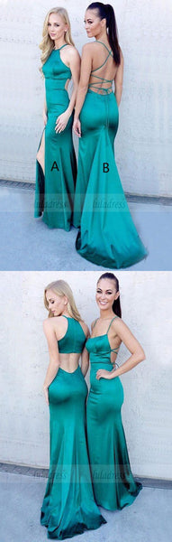 Mermaid Jewel Sleeveless Sweep Train Turquoise Prom Dress with Split,BD99812