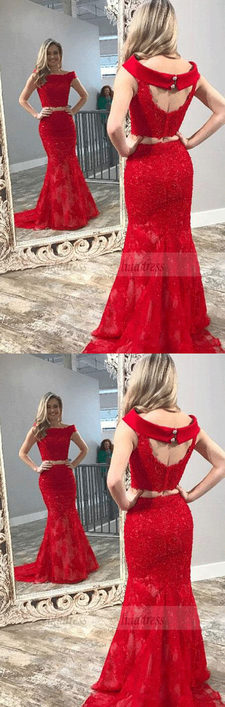 Red lace on sale two piece dress