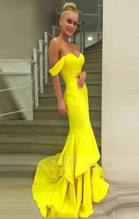 Off The Shoulder Prom Gown,Mermaid Prom Dress,Yellow Formal Dress