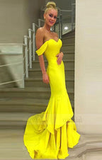 Off The Shoulder Prom Gown,Mermaid Prom Dress,Yellow Formal Dress