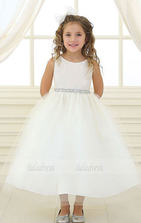 Cute Ankle Length Sparkly Sash Flower Girl Dresses