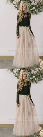 Two Pieces Party Dresses Lace Tulle Evening Dresses Floor Length Formal Gowns