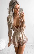Deep V Neck Sequined Romper With Belt, Sexy Short Homecoming Dresses