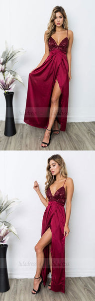 Sequined Prom Dress,Prom Dress with Slit,Backless Prom Dress,BD99825