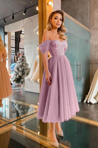 Off-the-Shoulder Sequins Tulle Short Prom Dress,BD2996