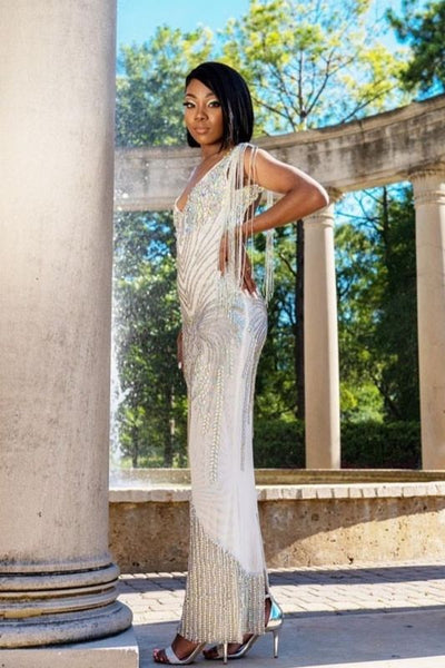 Glamorous White Crystal Sequins Prom Dresses Mermaid,PD21028